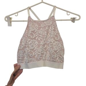 Marilyn Monroe Pink and White Lace Halter Bralette Top Medium